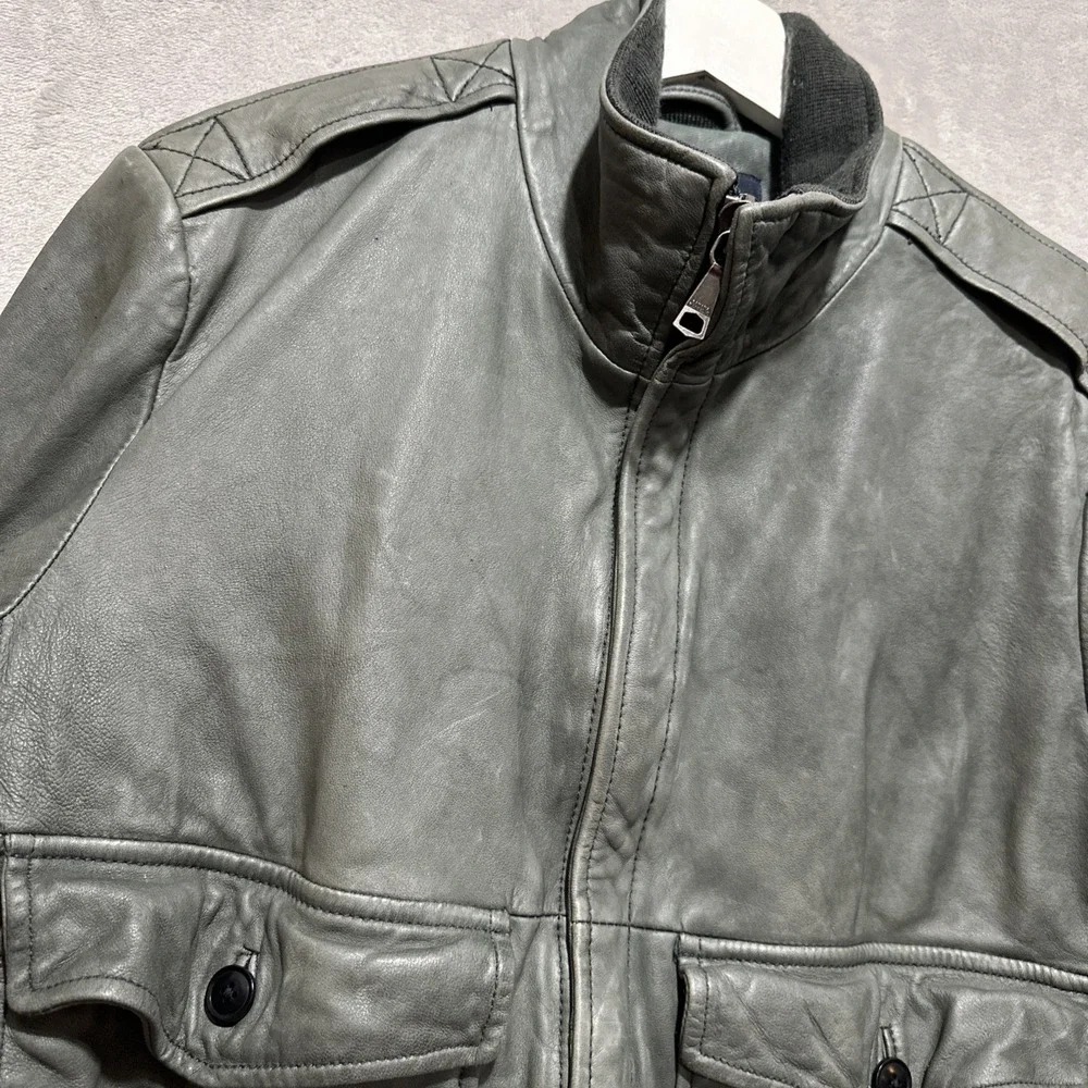 Vintage‎ 90s BANANA REPUBLIC Grey Leather Jacket Men's Size M Bomber Aviator